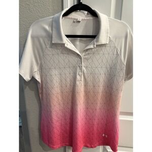 UNDER ARMOUR White Pink‎ Ombre Golf Polo Gear. Size L